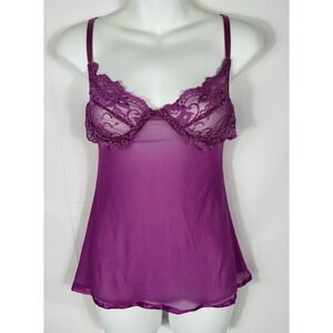 Vintage Y2K Sheer Mesh Lace Babydoll Top Size S Purple Fairy Grunge Coquette